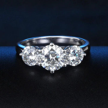 Superb 3CT 3 Stones Moissanite Diamonds Rings for Women 18KGP Wedding Engagement Bridal Sterling Silver Jewellery